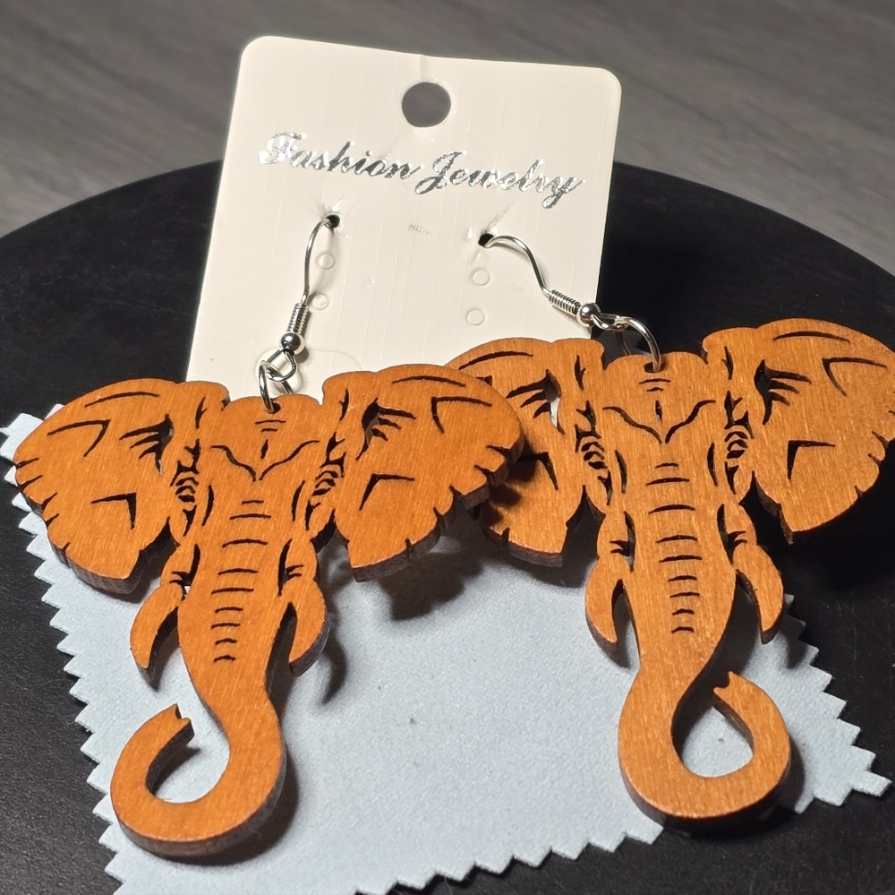 Wooden Laser Cut Elephant Earrings